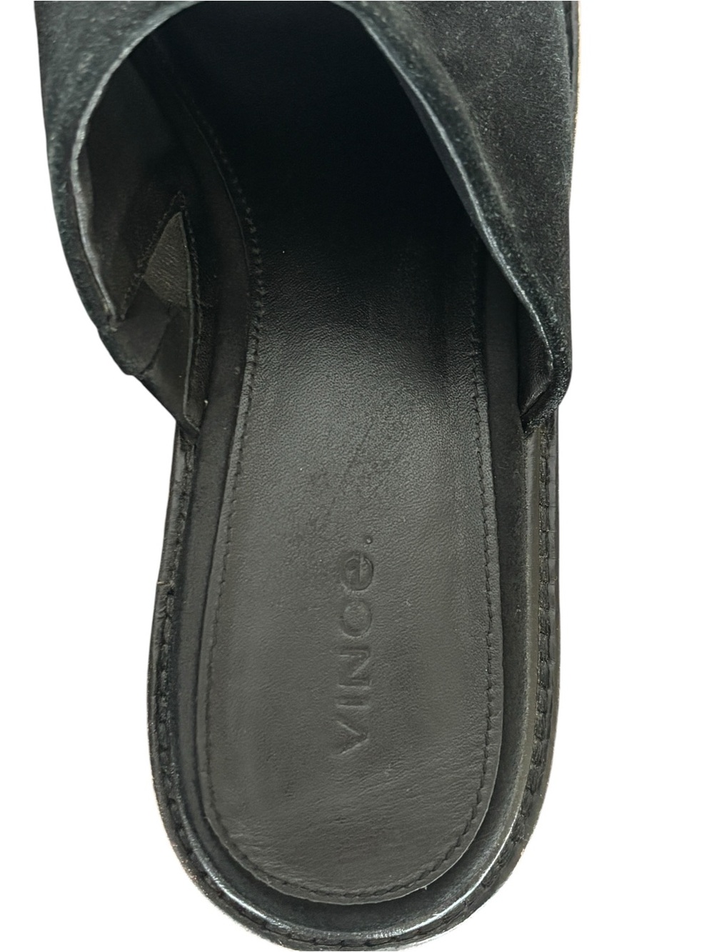Vince Maddy-B Black Suede Cork Platform Slide Sandals Size 8.5 - Picture 12 of 14